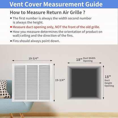 18"W x 18"H [Duct Opening Size] Steel Return Air Grille, Air Return Vent Cover for Ceiling and Sidewall - HVAC Air Vent Covers - [Outer Dimensions: 19.75"W x 19.75"H]