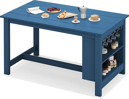 SERWALL Outdoor Bar Table, All Weather HDPE 36" Counter Height Dining Table with Storage and Wine Rack for Patio, Garden, Backyard, Balcony, Poolside, Blue