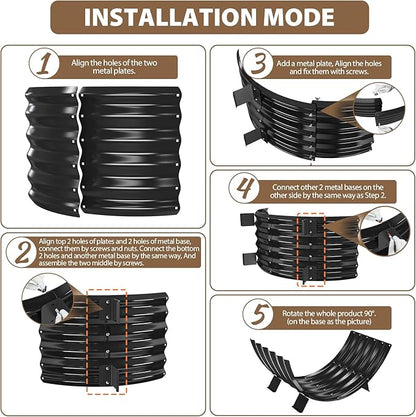 40 inch Diameter Sector Firewood Rack Storage -0.8MM Thick Galvanized Steel with Wave Pattern & 4 Stable Feet, Black Coated for Indoor/Outdoor Wood Storage (3.3FT Diameter)