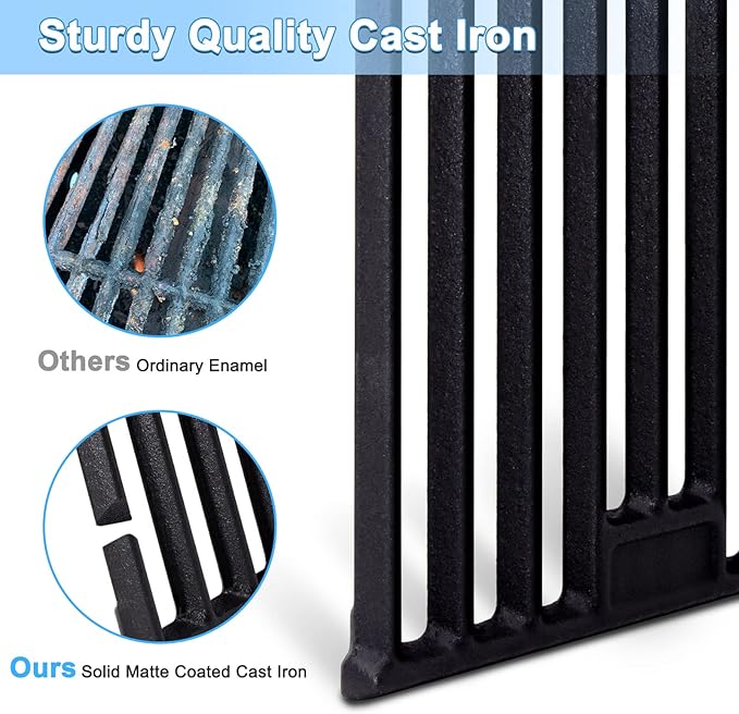 Adviace Grill Grates for Char Griller 5050, 5650, 2121, 3001, 5072, 2123, 2828, 3072, 3030, 4000, King Griller 3008, 5252, 19 3/4 Inch Cast Iron Grate Grid for Char-Griller 5050 Replacement Parts.