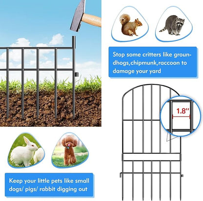 Adavin Animal Barrier Garden Fence,10 Pack Black 12''L x 25" H no dig Fence, Underground dig Protection for Dog Rabbits Rustproof Metal Wire Panel Border, 10 ft Ground Stakes for Outdoor Patio
