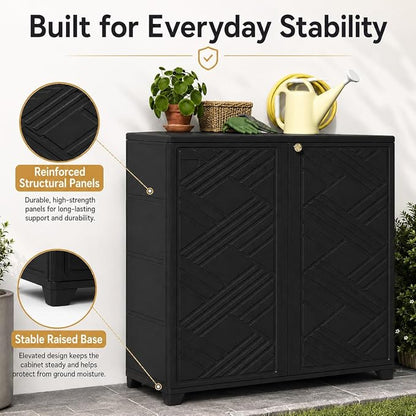 ADDOK Outdoor Storage Cabinet, 60 Gallon Waterproof Resin Patio Storage Cabinet - Image 5