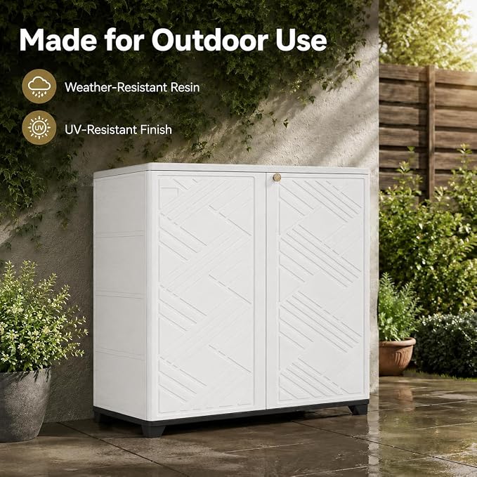 ADDOK Outdoor Storage Cabinet, 60 Gallon Waterproof Resin Patio Storage Cabinet - Image 3