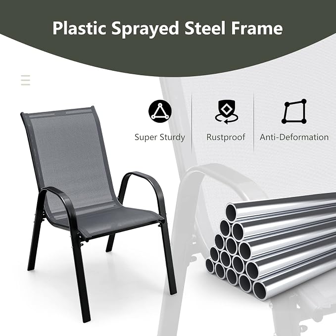 COSTWAY Patio Stackable Dining Chairs Set of 4 - Image 5