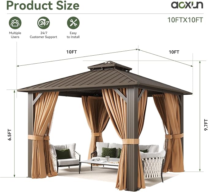 Aoxun Gazebo 10x10 Hardtop Gazebo - Image 2