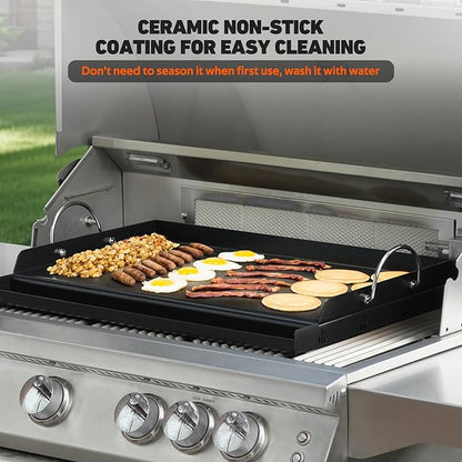 Onlyfire Universal BBQ Griddle with Handles for Charcoal/Gas Grills, Ceramic Coated Non-stick Flat Top Griddle for Outdoor Cooking, 23" x 16"