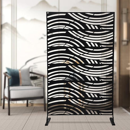 DNYSYSJ Metal Outdoor Divider 71x40'' Privacy Screens 6 Panels Freestanding Decorative Privacy Screen for Patio Balcony Deck Garden Backyard (Model D)