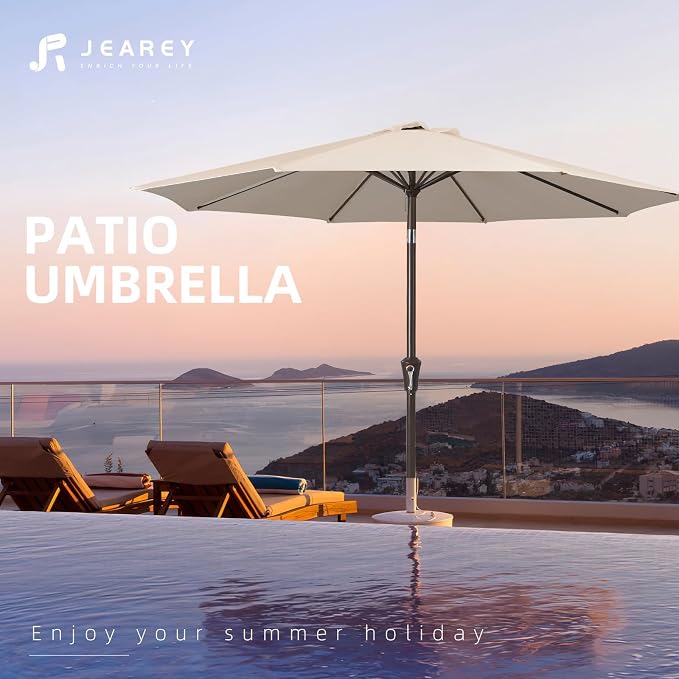 JEAREY 9FT Outdoor Patio Umbrella, Market Umbrella, Cream Beige | Outdoor Table - Image 7