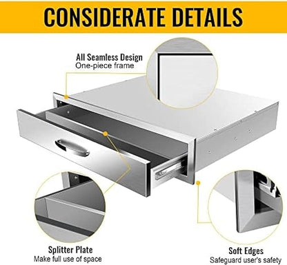 BBQ Outdoor Kitchen Drawers Stainless Steel 3-Drawer BBQ Drawer Enclosed Built-in Drawer Flush Mount for Outdoor Kitchens & BBQ Islands,30Wx23Dx6.5H