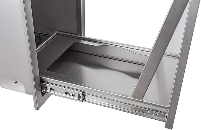 TIANAI 14" Single Pull-Out Trash Drawer Stainless Steel Outdoor Kitchen Trash Drawer Storage for One 10 Gallon Commercial Wastebasket