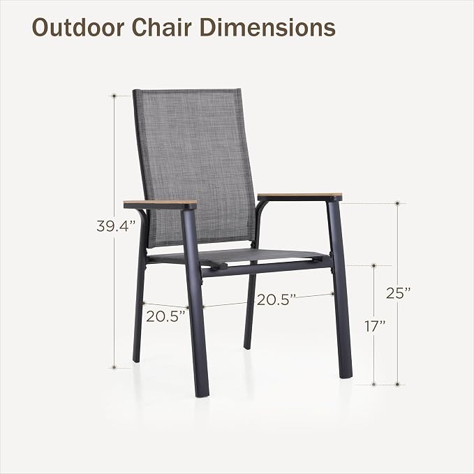 PHI VILLA Outdoor Stackable Dining Chairs Set of 2 w/Aluminum Frame, - Image 2