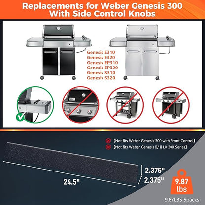 QuliMetal 24.5 Inch Flavorizer Bars for Weber Genesis 300 Series Grills with Side Controls Knobs, Genesis E310 E320 S310 S320 EP310 EP320 (2007-2010), Porcelain Steel Heat Plates for Weber 7539 7540
