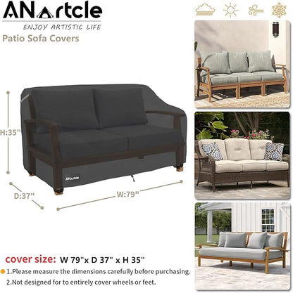 3-Seater Patio Sofa Cover,79W x 37D x 35H Inches Outdoor Couch Cover,100% Waterproof Heavy Duty Patio Sofa Covers,Patio Furniture Covers,Black