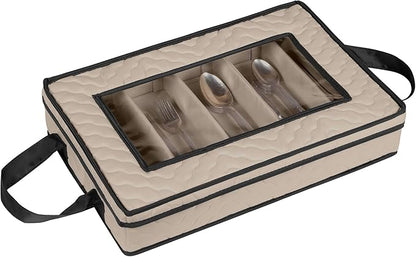 Flatware Storage Case - Durable 5 Compartment Silverware Storage Container Box with Removable Lid and Easy to Carry Handles - Large Capacity Keeps Your Cutlery Organized & Protected - Brown