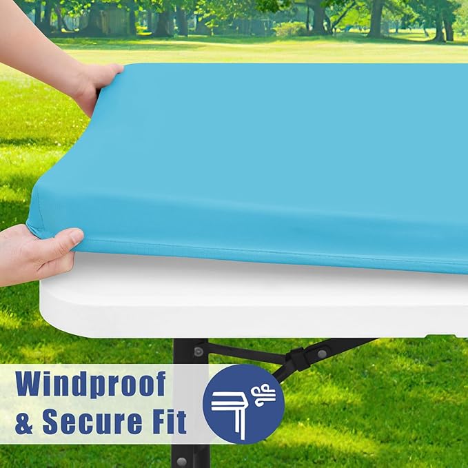 Spandex 5 Foot Rectangle Table Cloth 6 Pack, Elastic Fitted Tablecloths for Picnic, Stretch Washable Patio Table Cover for Outdoor, Camping, Banquet and Parties (Blue Mist, 30"x60")