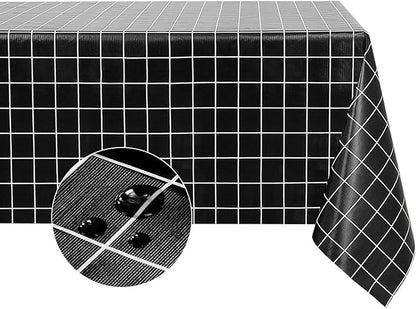 Romanstile Rectangle Vinyl Tablecloth, 100% Waterproof Oil-Proof Checkered Plastic Table Cloth, Heavy Duty Wipeable Table Covers for Dining, Camping, Picnic, Outdoor - 54 x 78 Inch, Black