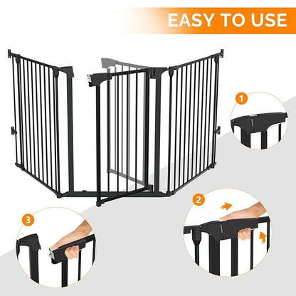 Bonnlo Baby Safety Gate, 82-Inch Configurable Walk-Through Fence for Toddler/Pet/Dog/Cat/Puppy, Adjustable Metal Barrier for Fireplace/Stairs/Doorways
