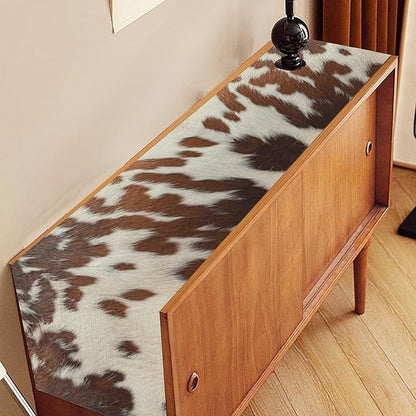 Cow Print Table Runner, Brown Cowhide Print Western Style Table Runner Country Farmhouse Cottage Cow Pattern Linen Table Decoration for Home Kitchen Dining 13x72