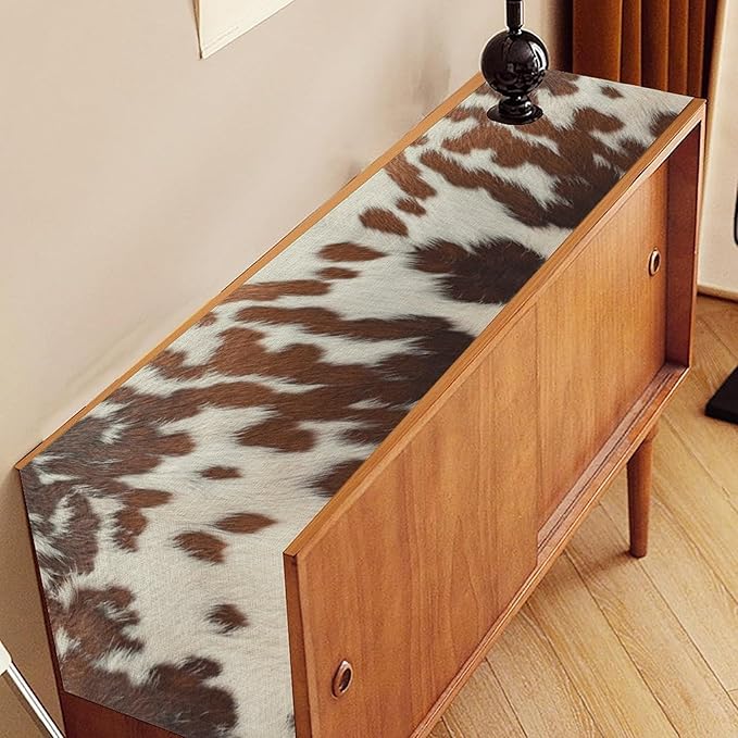 Cow Print Table Runner, Brown Cowhide Print Western Style Table Runner Country Farmhouse Cottage Cow Pattern Linen Table Decoration for Home Kitchen Dining 13x36