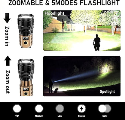 Flashlights High Lumens Rechargeable, LED Super Bright Flash Light Long Beam, Zoomable Linternas with LCD Digital Display, 5 Mode, Waterproof, Powerful Tactical Flashlight for Emergencies Camping Gift