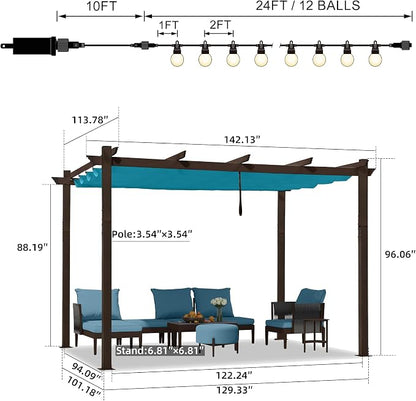 PURPLE LEAF Pergola Metal 10' x 12' Sun Shade Patio Canopy, Turquoise Blue | UV - Image 6