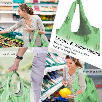 BeeGreen Geometry Reusable Grocery Bags Bulk 6 Packs X-Large, Reusable Shopping Bags Foldable for Groceries, Vegetables, Fruits Watertight Bulk Tote Bags (Cactus Rainbow Polka Dot Red Rose