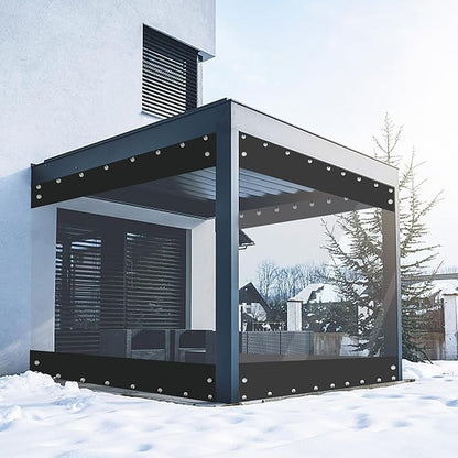 FoundGo 8'Hx15'W Vinyl Curtains for Patio, 19oz Outdoor Clear Patio Enclosure, Heavy Duty Waterproof Tarp With Grommets for Pergola, Porch, Gazebos, Balcony, -4 Cold Resistant