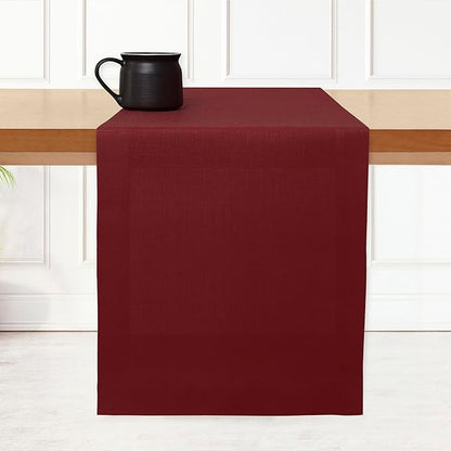 D'Moksha Homes Linen Dark Red Table Runner 108 Inches Long - 100% Pure Linen Dining Table Runner 14 x 108 Inch for Valentines, Holiday - Machine Washable
