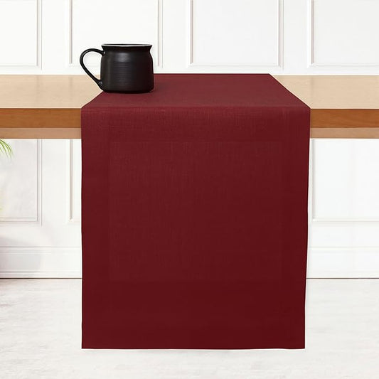 D'Moksha Homes Linen Dark Red Table Runner 108 Inches Long - 100% Pure Linen Dining Table Runner 14 x 108 Inch for Valentines, Holiday - Machine Washable