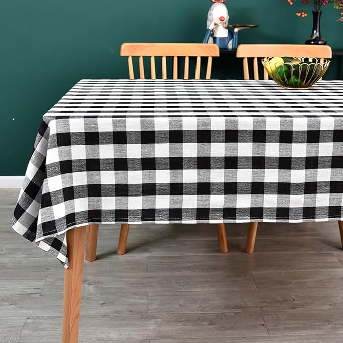 Gingham Tablecloth Rectangle Table Cloth Heavy Duty Cotton Checkered Table Cover for Spring Picnic Kitchen Dining(C-Black, 52x52 inch)