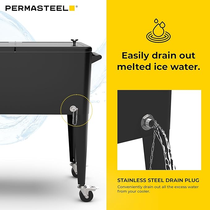 Permasteel 80 Quart Party Cooler, Rolling Ice Chest with Wheels and Handles for Indoor Outdoor Patio