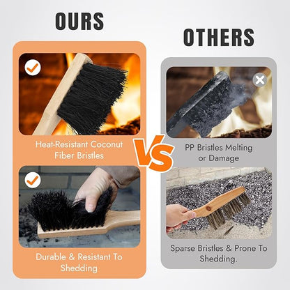 INNO STAGE Ash Shovel and Brush Set - Fireplace Tools Set Hearth Indoor Outdoor Modern Firepit Coal Shovel and Brush Kit Cleaning Tool Rust Resistant (6 * 16inch)