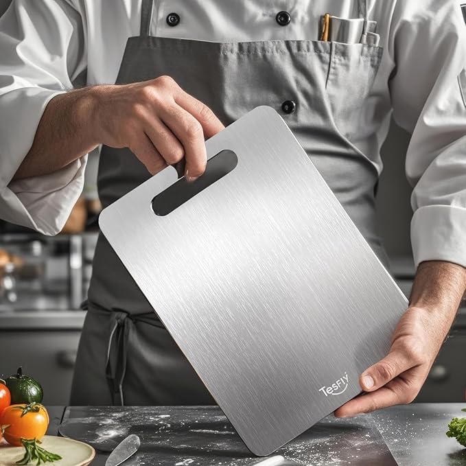 2 Pack Titanium Cutting Board,-100% Pure Titanium Cutting Boards For Kitchen,Easy to clean, Double-sided food-grade Cutting Board For Cutting Meats, Fruits And Vegetables(18 * 12)