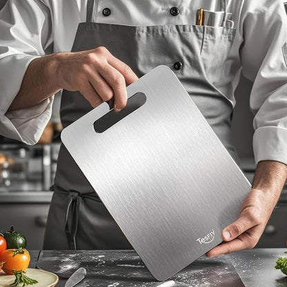 2 Pack Titanium Cutting Board,-100% Pure Titanium Cutting Boards For Kitchen,Easy to clean, Double-sided food-grade Cutting Board For Cutting Meats, Fruits And Vegetables(18 * 12)
