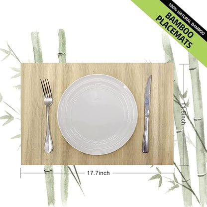 ANDSTAR Set of 4 Pcs Bamboo Placemats Sushi Rolling Mat Japanese Style Natural Anti-Slip Bamboo Placemats Washable Heat-Resistant Table Mats for Dining Room and Kitchen（Natural Color）