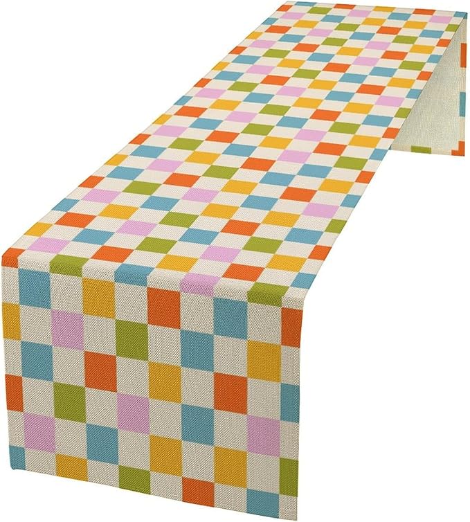 Retro Checkered Table Runner, 60s 70s Summer Seasonal Table Runners for Kitchen Dining Indoor Outdoor Holiday Home Wedding Party 13x108in