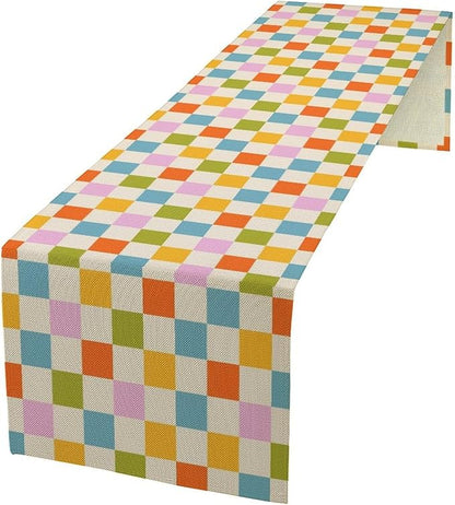Retro Checkered Table Runner, 60s 70s Summer Seasonal Table Runners for Kitchen Dining Indoor Outdoor Holiday Home Wedding Party 13x60in
