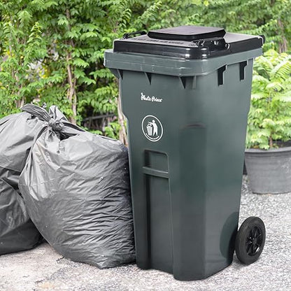 32 Gallon Trash Can with Wheels Outdoor Trash Can with Wheels and Lid Heavy-Duty Trash Bin for Plastic Outside Garbage Can Wheeled Gray for Home Hospitals Restaurants Offices