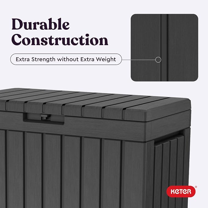 Keter Kentwood 50 Gal Outdoor Storage Box and Patio Side Table | Grey, - Image 6