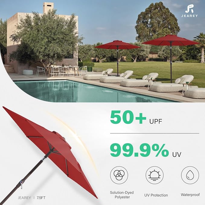 JEAREY 7.5 ft Outdoor Patio Umbrella, Table Umbrella, Tilt & Crank lift - Image 6