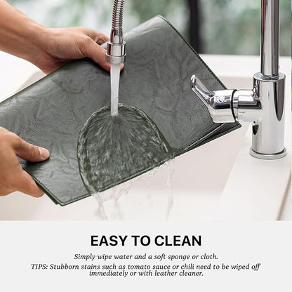 Faux Leather Placemats Set of 4 Vinyl Washable Wipeable Table Mats for Kitchen Dining Table Heat Resistant Waterproof Indoor/Outdoor Placemats Non-Slip Easy Clean Place Mats (Olive Green)