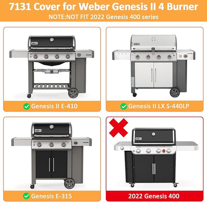 Grill Cover for Weber Genesis II 400 Series, 4 Burner Waterproof Cover for 7131 Weber Genesis II LX 400 Series Summit 400 Grills Cover, 65 Inch BBQ Outdoor Cover for Genesis2 Grill