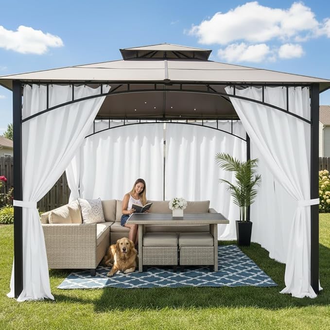 HolidayIdeas Waterproof Patio Outdoor Curtains with Rod Pocket, 6 Pcs- UV & Privacy Protect Weatherproof Gazebo Outdoor Drapes for Porch, Balcony, Apartment, Sliding Glass Door, White, 54x84 Inch