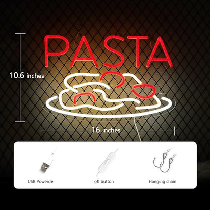 JFLLamp Pasta Neon Signs for Wall Decor Neon Lights for Bedroom Led Business Signs Suitable for Italian Pasta Restaurant Noodle Unique Gift for Lover 5V Power Adapter 16 * 10.6 Inch(Red+White)