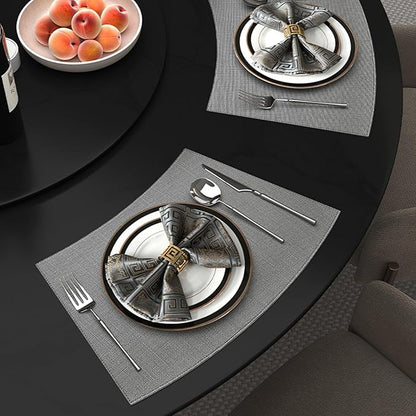 Faux Leather Placemats for Round Table, Waterproof Oil-Proof Wipeable Reversible Dining Table Place Mats Set of 6, Heat Resistant PU Table Mats for Dinner Party Table Decoration, Grey