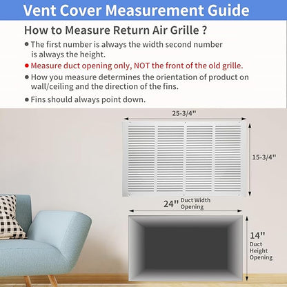 24"W x 14"H [Duct Opening Size] Steel Return Air Grille, Air Return Vent Cover for Ceiling and Sidewall - HVAC Air Vent Covers - [Outer Dimensions: 25.75"W x 15.75"H]