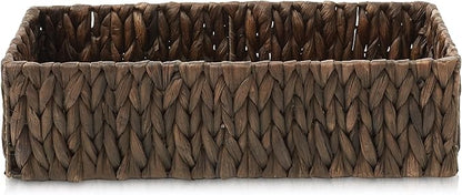Casafield Set of 2 Bathroom Storage Baskets, Espresso - Water Hyacinth, 16" W x 6.75" D x 4.25" H, Woven Toilet Tank Topper Bins for Organizing Tissues, Toilet Paper, Toiletries, Shelves
