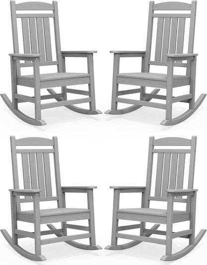 SERWALL Outdoor Rocking Chair Set of 4, Patio Rocking Chair, Light Gray | HDPE by SERWALL