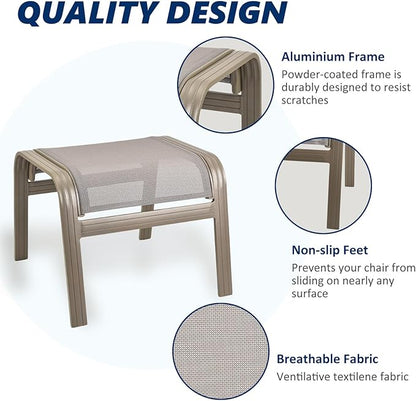 Patio Dining Chairs Footstools Outdoor Aluminum Ottoman Assembled Footrest Side Table 2 Set Champagne