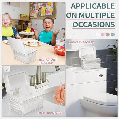 Wipes Dispenser, One-Handed Operation Wipe Holder for Baby & Adult, Seal-Designed Wipes Container for Bathroom Keep Diaper Wipes Fresh (2 Pack White)